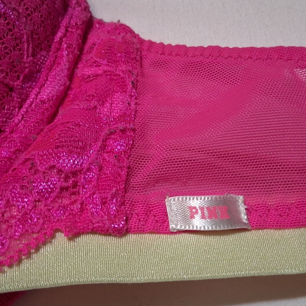 Victoria’s Secret PINK Lace Push-Up Bra - Hot Pink /  Fuchsia - 34B - Picture 4 of 8